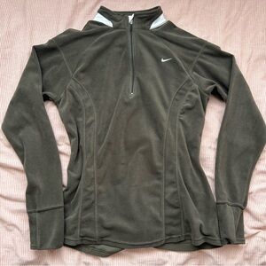 Nike Olive Green Half-Zip Fleece Jacket with White Trim